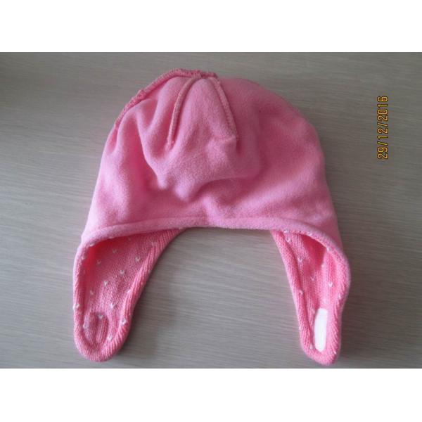 Children's ear flap/hat with pompom by 100% acrylic yarn with jacquard--fleece linging