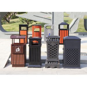 Round Wooden Outdoor Garbage Can Residential Community Park Street Pail Plastic