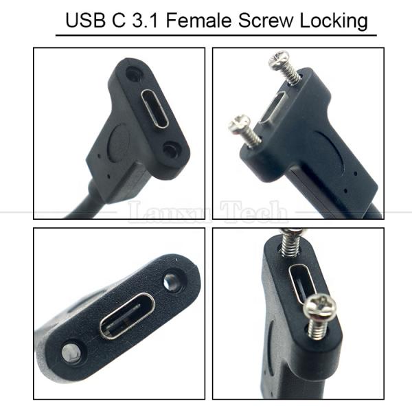 10Gbps 0.3m 1m Male to Female Type C 3.1 Panel Mount Screw Locking Hole USB Extension Cable