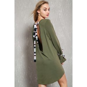 Latest Sexy Olive Tie Sleeve Open Back Tunic Casual Dress For Fashion Women
