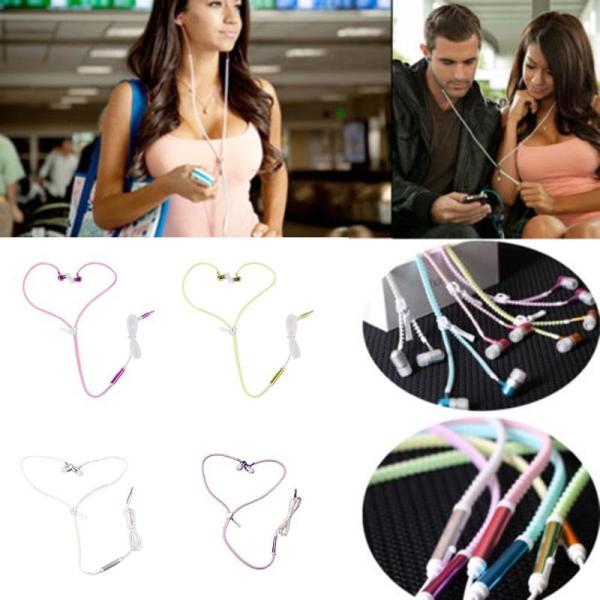 Glowing Zipper Headset Glow in The Dark Metal Earphones Earbuds with Mic Luminous Light Stereo Handsfree Earpiece