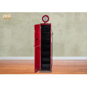 Antique Wooden Storage Cabinet Red Color Decorative Wood Floor Clock Gas Pump