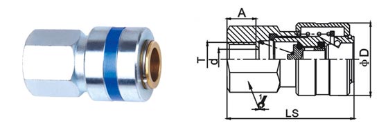 Steel Valve Locking Type Quick Release Pneumatic Connector LSQ-HX In Brass / Steel
