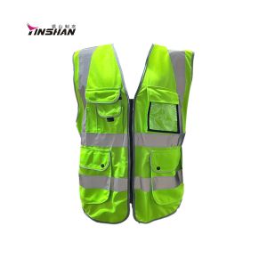 Workers' High Visibility Fluorescent Yellow Reflective Running Vest with Pockets