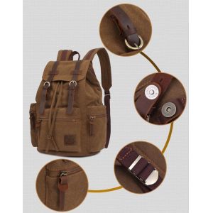 Large Travel Hiking Drawstring Canvas Leather Backpack Women'S Unisex