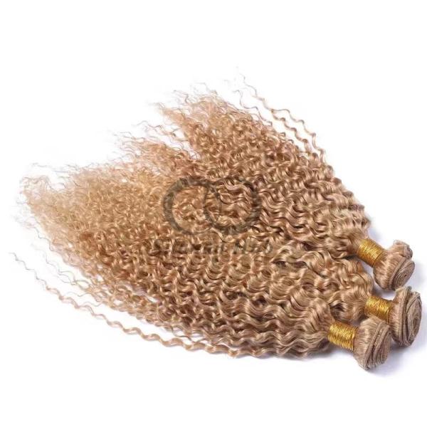#27 Honey Blonde Kinky Curly Remy Human Hair Bundles Sew In Weave Bundles Brazilian Bundle Deals