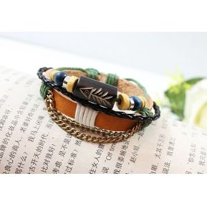 Fishbone charm “primitive tribe” multi strands leather bracelets