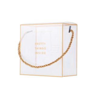 China Gold Logo Print Gift Handle PVC Clear Plastic Packaging Boxes on sale