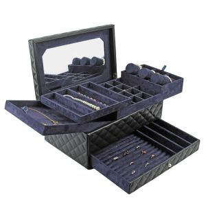 Velvet Leather Travel Jewelry Organizer Box High Gloss Antibacterial