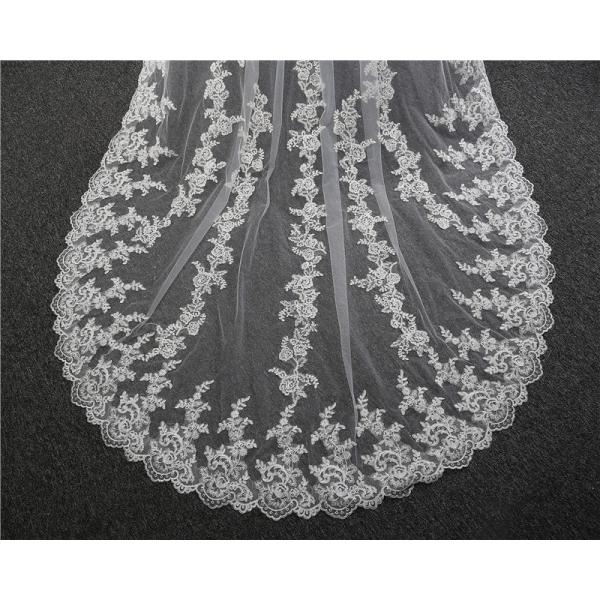 New Styles Customized Two Layers Appliqued Lace 3.5m*1.8m Tulle Bridal Wedding White Veil With Hair Comb