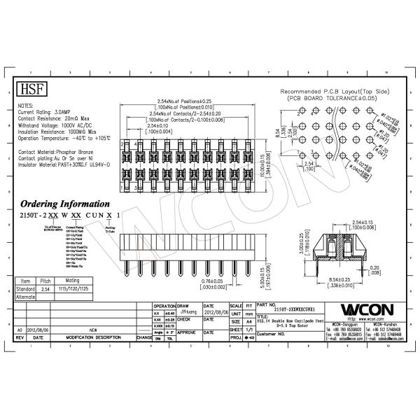 2.54 Insertion Centipede Foot Female Connector phosphor Bronze