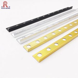Gold Color Aluminium L Shape Trim Tile Profile Corner With Punching Hole