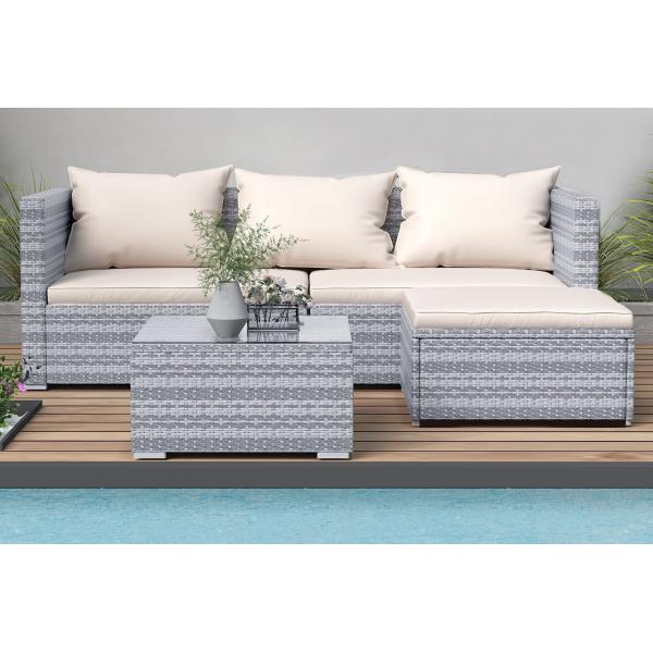 AJUNION Wicker Rattan Garden Sofa Outdoor Lounge Set 4 Piece with Y Mail Packing