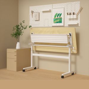 Modern Design Height-Adjustable Computer Desk with Wheels and Manual Lift Up