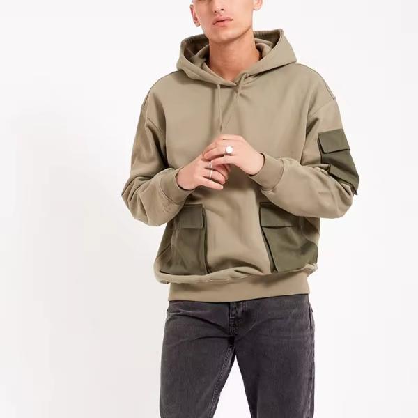 Buy New Design Custom Relaxed Fit Heavyweight Hoodie Patchwork Multi Cargo Pocket Plus Size Men's Hoodie at wholesale prices