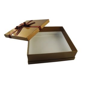 Supply Flat Pack Square Cardboard Gift Box With Lid Texture Paper Bowknot Design