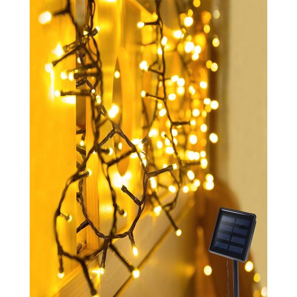 Yellow 200 LED Solar Icicle Lights 600LM For Christmas Decoration