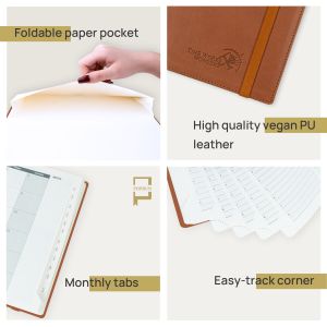 100GSM Paper Academic Weekly Planner With Brown Vegan Leather Cover