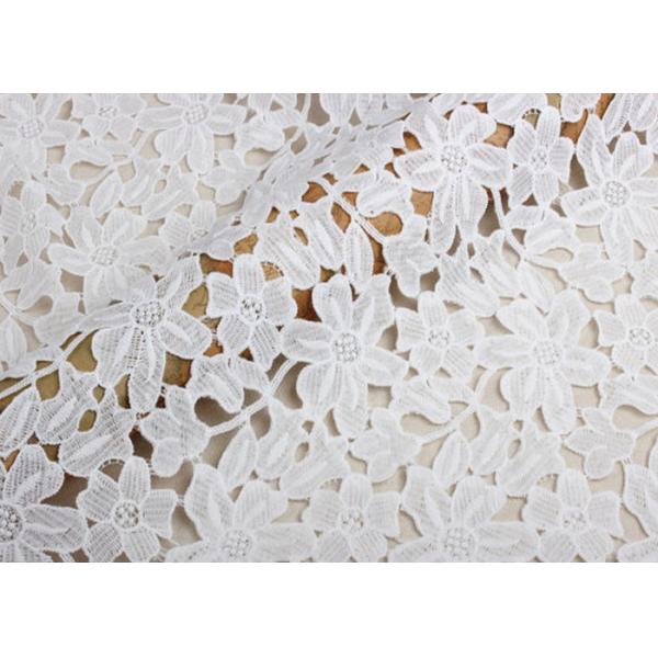 Buy Ivory Guipure Cotton Stretch Lace Fabric By The Yard With 3D Flower Design at wholesale prices