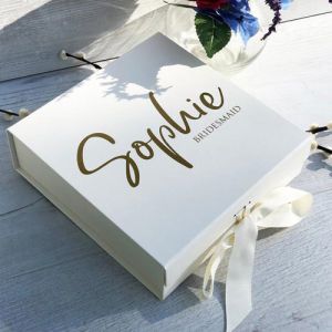 Quality Custom Logo Printed White Magnetic Foldable Groomsmen Bridal Bridesmaid Proposal Gift Packaging Box With Ribbon for sale