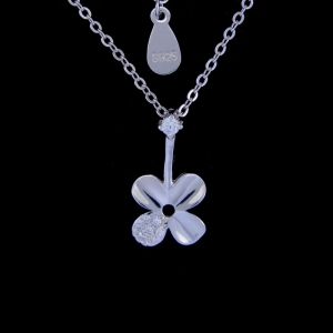 Natural Pearl Drop Necklace Silver / Heart Pendant Necklace With Rhinestone