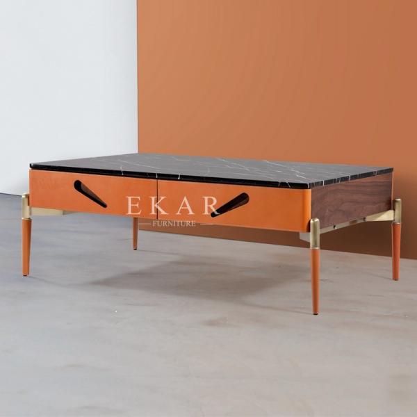 Buy Wooden Stainless Rectangle Marble Coffee Table With 2 Drawers at wholesale prices