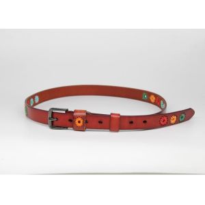 Retro Embroidered 23mm Cowhide Women Leather Belt Alloy Buckle