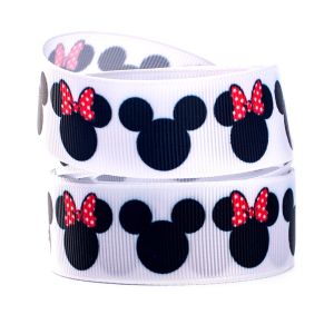 25mm Customised Cartoon Logo Printed Black Satin Grosgrain Ribbon