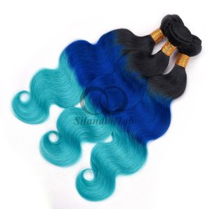 #T1B/Blue/Light Blue Body Wave Remy Human Hair Bundles Sew In Weave Bundles
