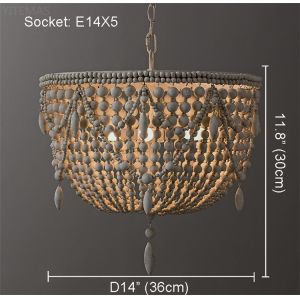 Vintage White Wood beaded chandelier for the kitchen foyer chandelier(WH-CI-149)