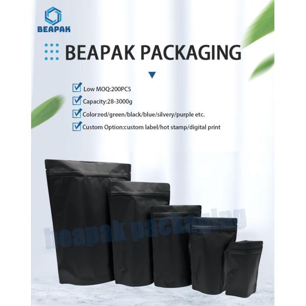 Matte Black Reusable PE 8oz Aluminum Foil Stand Up Bag