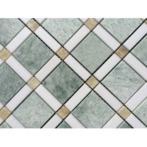 Shiny Ming Green Marble Stone Mosaic Tile With Thassos Polished Onyx Dot