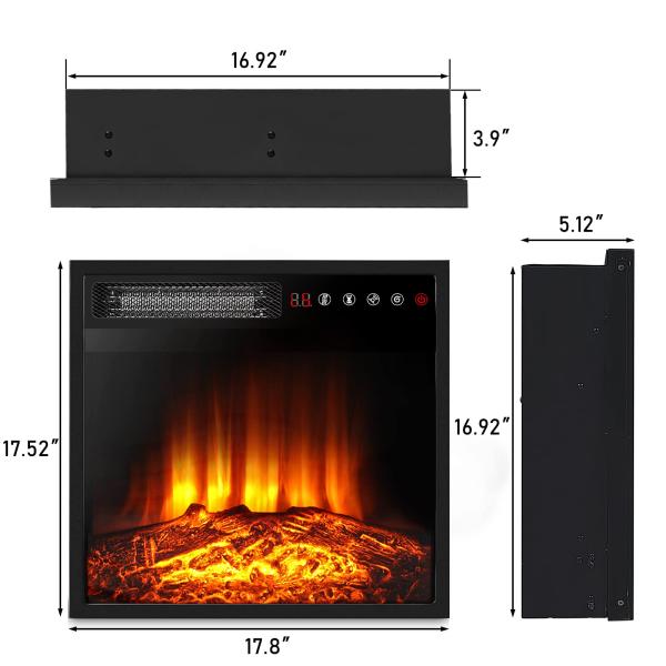 18 Inch Electric Fireplace Wall Mounted with Adjustable Thermostat and Remote Control