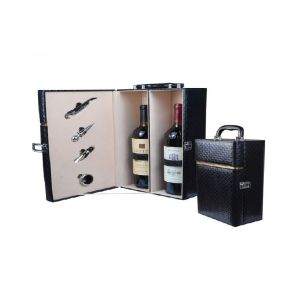 Matt Finish Wooden Wine Box Customized Diamond Pattern PU Leather