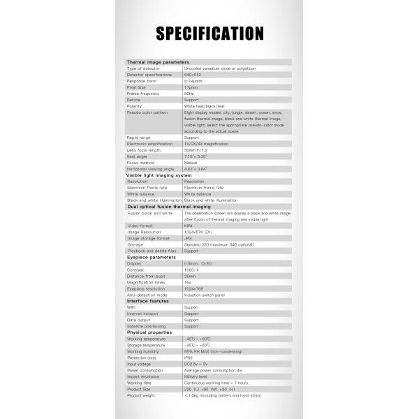 Binocular Double Light Fusion Thermal Imaging Night Vision Lens 50mm 384x288