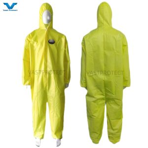 Quality Yellow Chemical Proof ISO Hooded Disposable Coveralls OEM Industrial Customization for sale