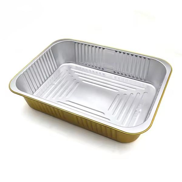 Buy Gold Smooth Wall Heat Seal Lid Takeaway Foil Food Containers With Plastic Cover at wholesale prices