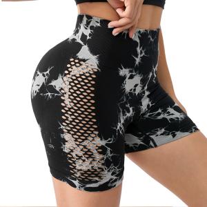 China Tie-dye hollow high waist yoga pants fitness shorts on sale
