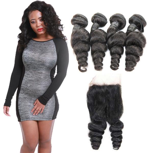 Buy Healthy Tight Loose Human Hair Extensions With Closure Customized Length at wholesale prices