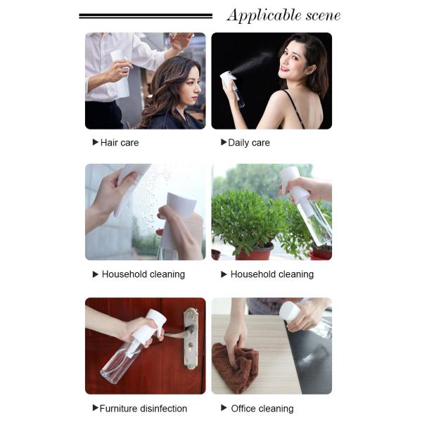 Transparent Fine Mist Continuous Sprayer PET Hair Water Alcohol Plastic Bottles 5oz 10oz