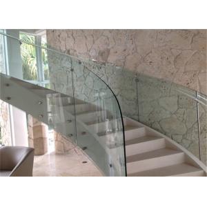 Laminated Glass Building Curved Stairs With Tempered Glass / Stainless Steel