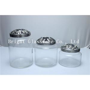 Quality glass candle jar with metal lid for sale