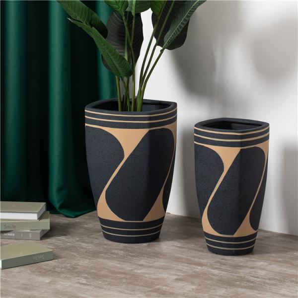 Buy Fancy home balcony decorative planter big floor decor plant pot custom matte black ceramic flower pots at wholesale prices