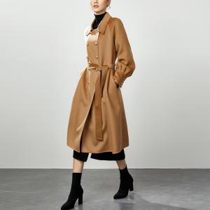 Quality Double Breasted Woven Women Wool Coat Handmade for sale