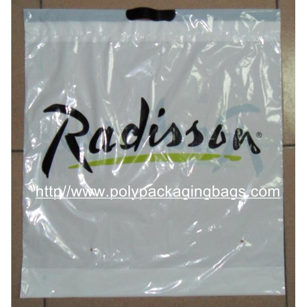 Buy Customized White Plastic Drawstring Bags , Ribbon Drawstring Poly Bags at wholesale prices