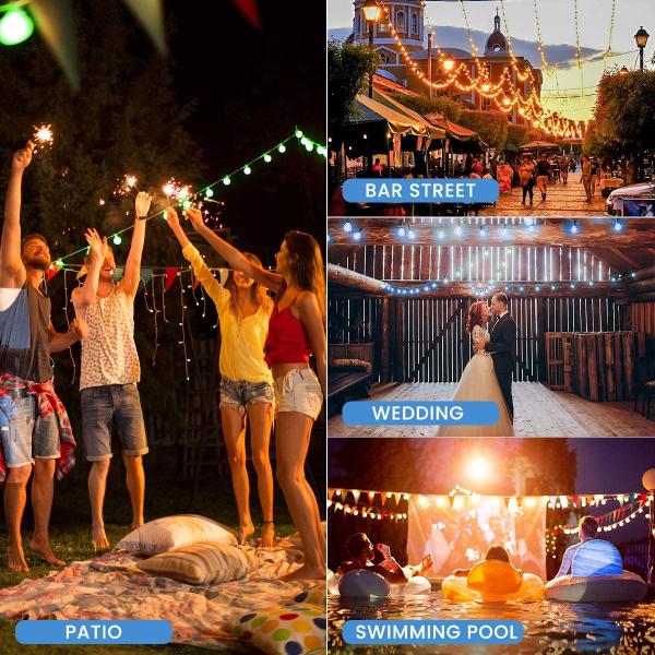 48ft 15 Bulbs Rgb Backyard Dimmable Outdoor Bulb String Lights