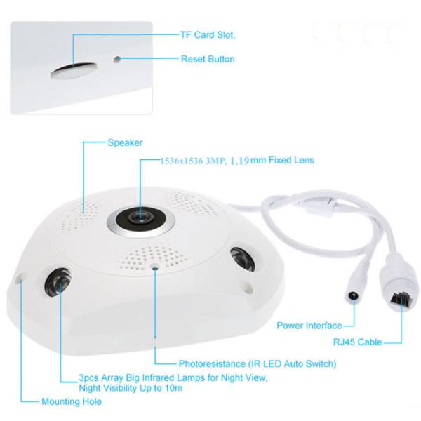 VR 360° Mini 1.3MP Fisheye Surveillance Camera Outdoor 1/3 CMOS SC1135