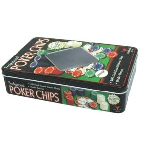 Quality Casino quality playing cards and chip set in tin box for sale