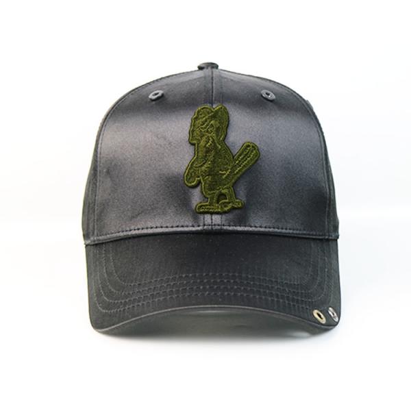 Buy Small MOQ Soft Silk Customized Black Embroidery Patch metal buckle baseball Hats Caps at wholesale prices