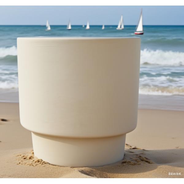 Light Beige Two-layer Structure Round Fiber Clay Outdoor Planter Architectural Landscaping Design